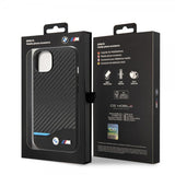 BMW iPhone 14 Deksel Carbon Effect Printed Logo Svart