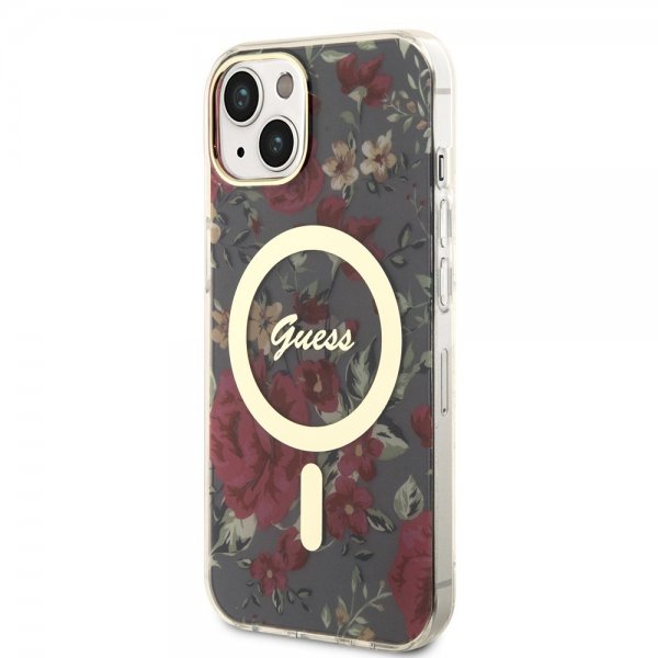 Guess iPhone 14 Deksel Flower MagSafe Kaki