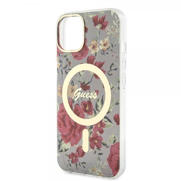Guess iPhone 14 Deksel Flower MagSafe Kaki
