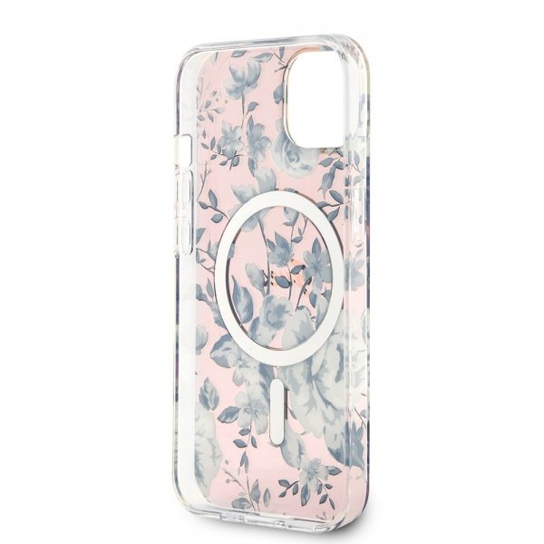 Guess iPhone 14 Deksel Flower MagSafe Rosa