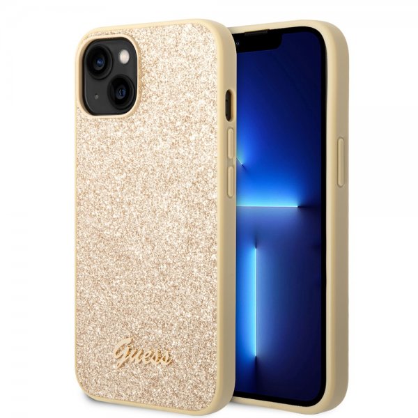 Guess iPhone 14 Deksel Glitter Flakes Metal Logo Gull