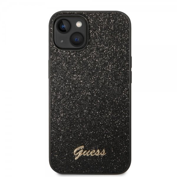 Guess iPhone 14 Deksel Glitter Flakes Metal Logo Svart
