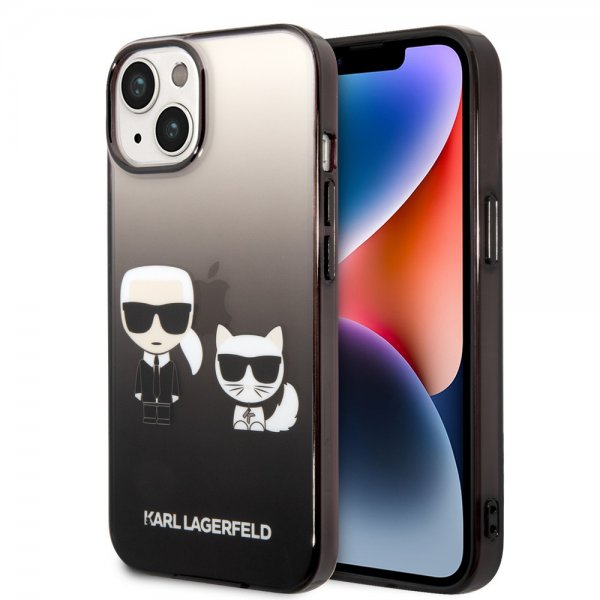 Karl Lagerfeld iPhone 14 Deksel Karl & Choupette Gradient Svart
