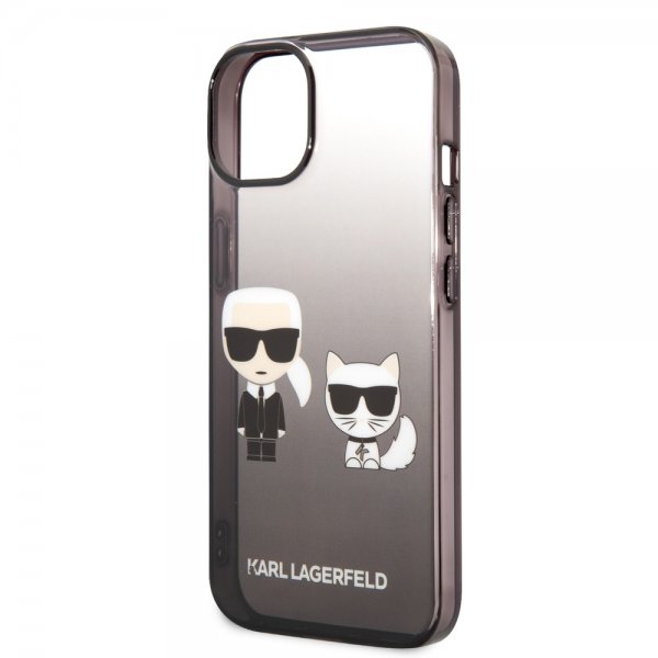 Karl Lagerfeld iPhone 14 Deksel Karl & Choupette Gradient Svart