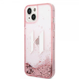Karl Lagerfeld iPhone 14 Deksel Liquid Glitter Big Logo Rosa