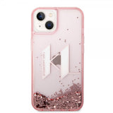 Karl Lagerfeld iPhone 14 Deksel Liquid Glitter Big Logo Rosa