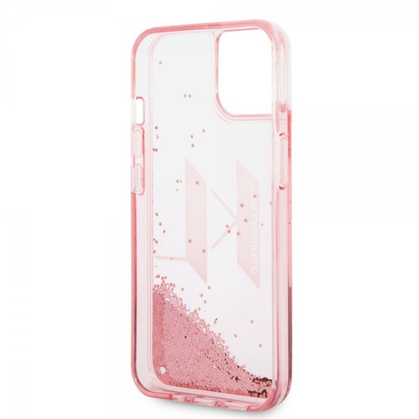 Karl Lagerfeld iPhone 14 Deksel Liquid Glitter Big Logo Rosa