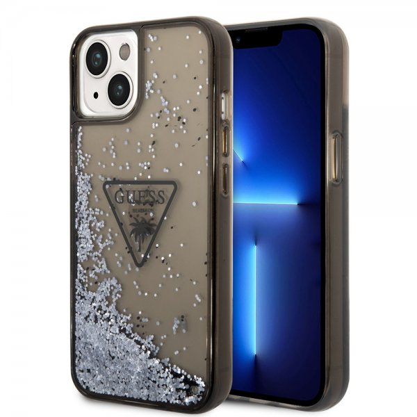 Guess iPhone 14 Deksel Liquid Glitter Translucent Svart