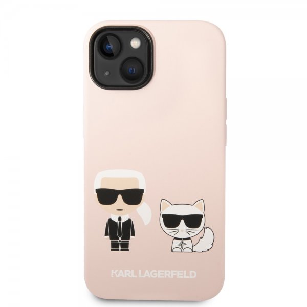 Karl Lagerfeld iPhone 14 Deksel Liquid Silicone Karl & Choupette MagSafe Rosa