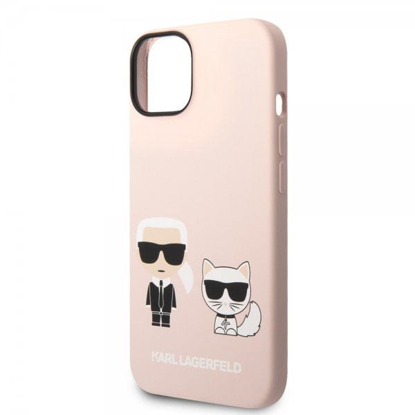 Karl Lagerfeld iPhone 14 Deksel Liquid Silicone Karl & Choupette Rosa