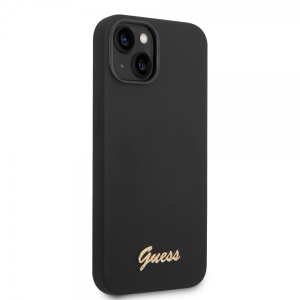 Guess iPhone 14 Deksel Liquid Silicone Metal Logo Svart