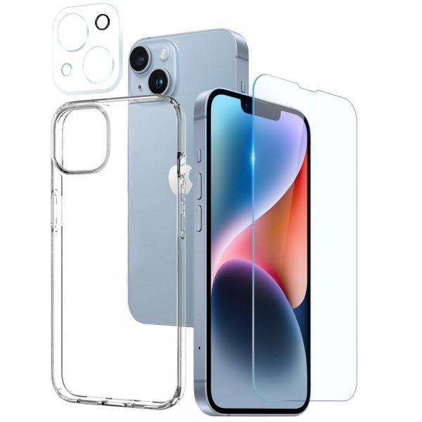 Northjo iPhone 14 Deksel med Skjermbeskytter og Kamerabeskytter 3-i-1