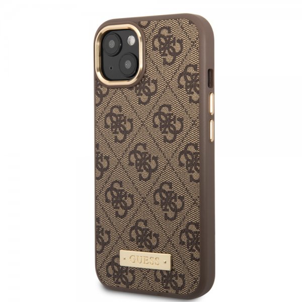 Guess iPhone 14 Deksel Metal Plate Logo MagSafe Brun