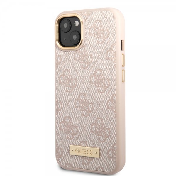 Guess iPhone 14 Deksel Metal Plate Logo MagSafe Rosa