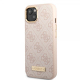 Guess iPhone 14 Deksel Metal Plate Logo MagSafe Rosa