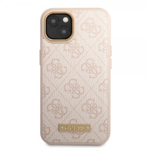 Guess iPhone 14 Deksel Metal Plate Logo MagSafe Rosa