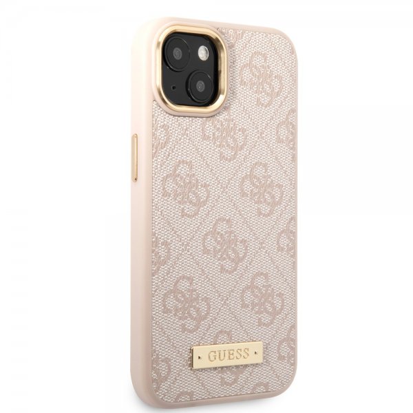 Guess iPhone 14 Deksel Metal Plate Logo MagSafe Rosa
