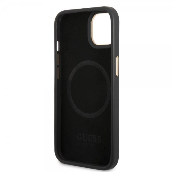 Guess iPhone 14 Deksel Metal Plate Logo MagSafe Svart