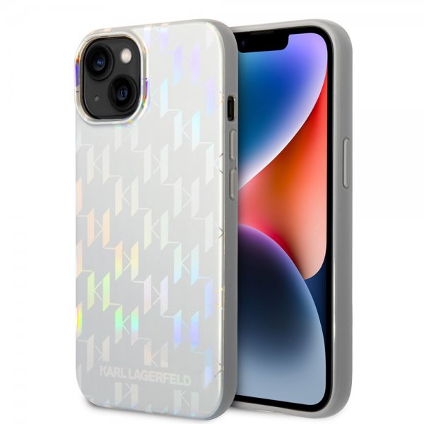 Karl Lagerfeld iPhone 14 Deksel Monogram Iridescent Sølv