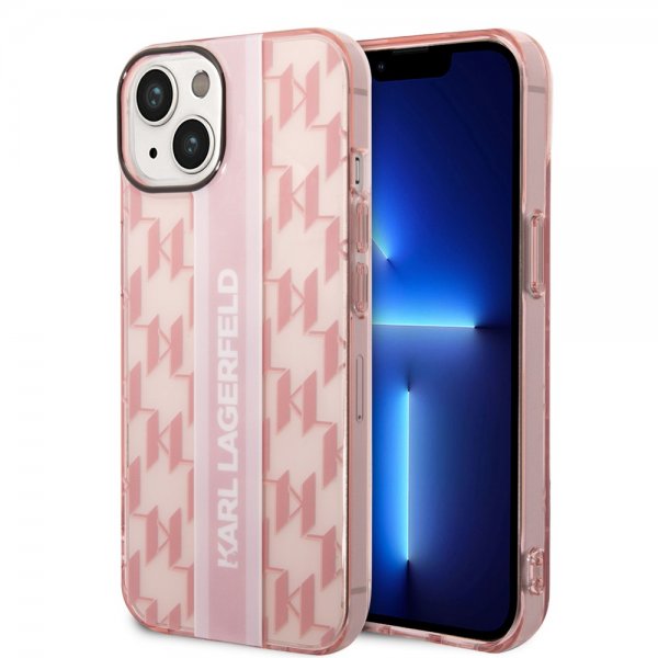 Karl Lagerfeld iPhone 14 Deksel Monogram Vertical Stripe Rosa