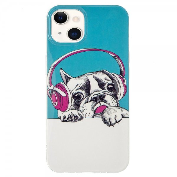 iPhone 14 Deksel Motiv Hund med Hodetelefoner