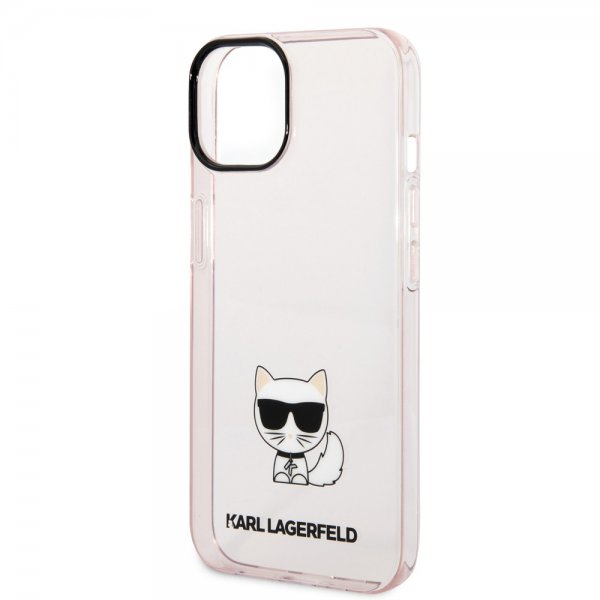 Karl Lagerfeld iPhone 14 Deksel Printed Choupette Transparent Rosa