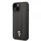 Karl Lagerfeld iPhone 14 Deksel Quilted Nylon Puffy Case Ikonik Pin Svart