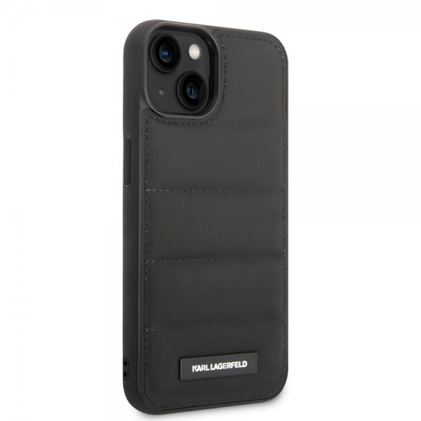 Karl Lagerfeld iPhone 14 Deksel Quilted Nylon Puffy Case Logo Plate Svart