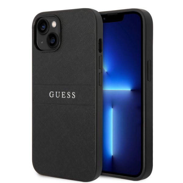 Guess iPhone 14 Deksel Saffiano Metal Logo Stripes Svart