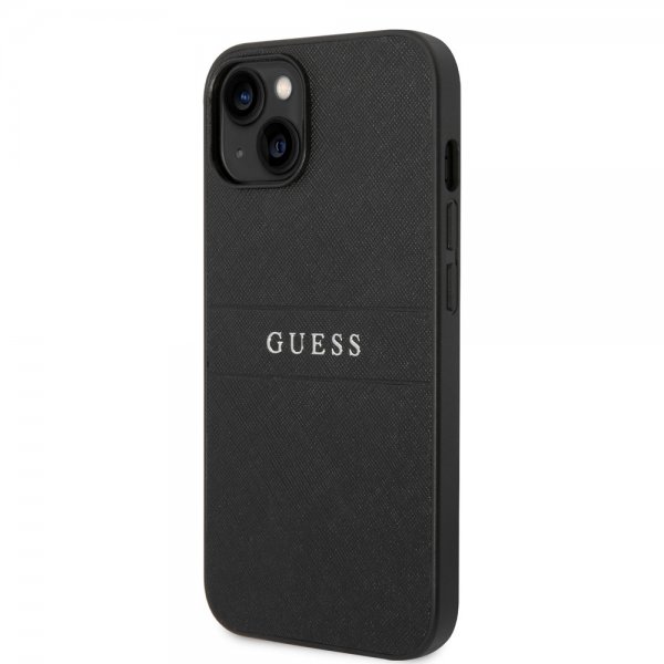 Guess iPhone 14 Deksel Saffiano Metal Logo Stripes Svart