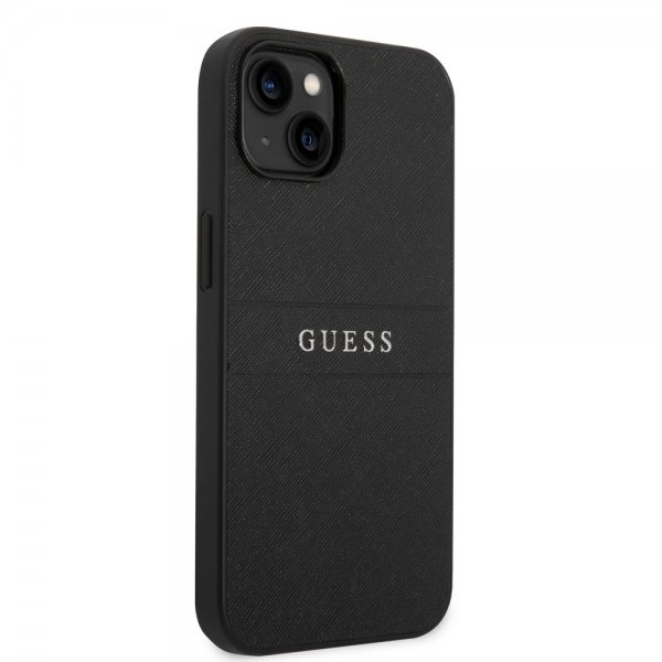 Guess iPhone 14 Deksel Saffiano Metal Logo Stripes Svart