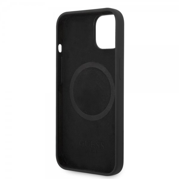 Guess iPhone 13 Deksel Silicone Metal Plate MagSafe Svart