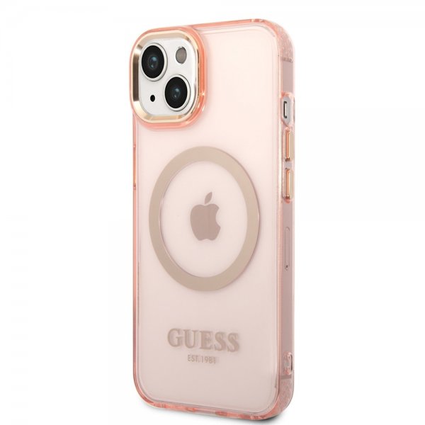 Guess iPhone 14 Deksel Translucent MagSafe Rosa