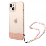Guess iPhone 14 Deksel Translucent with Strap Rosa