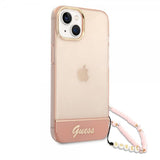 Guess iPhone 14 Deksel Translucent with Strap Rosa