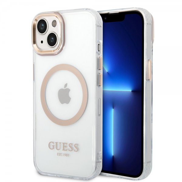 Guess iPhone 14 Deksel Transparent MagSafe Gull Transparent
