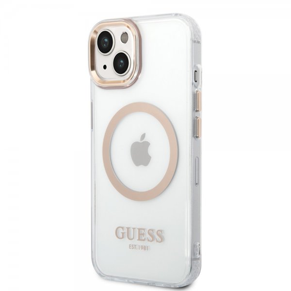 Guess iPhone 14 Deksel Transparent MagSafe Gull Transparent