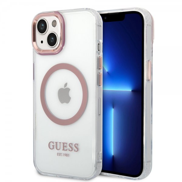 Guess iPhone 14 Deksel Transparent MagSafe Rosa Transparent