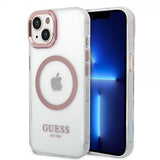 Guess iPhone 14 Deksel Transparent MagSafe Rosa Transparent