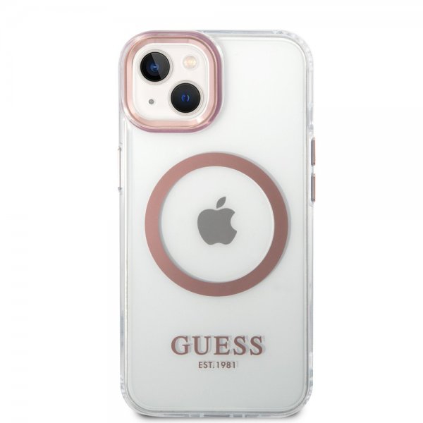 Guess iPhone 14 Deksel Transparent MagSafe Rosa Transparent