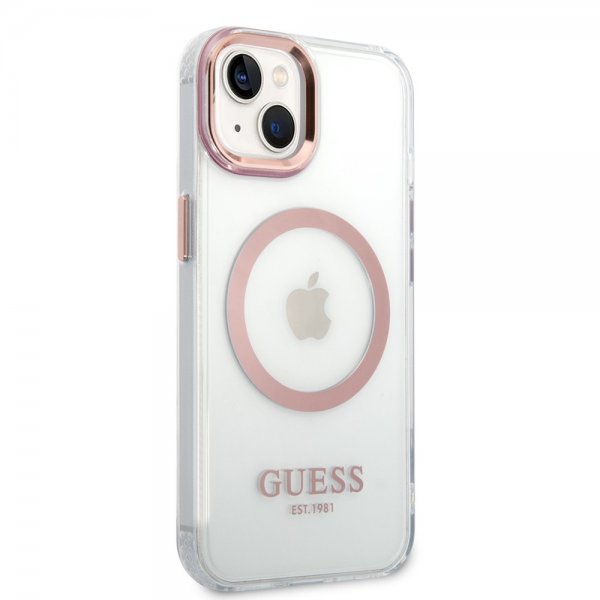 Guess iPhone 14 Deksel Transparent MagSafe Rosa Transparent