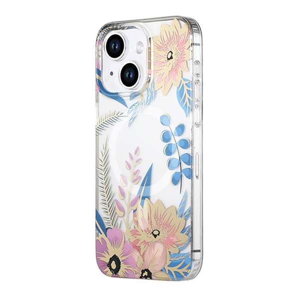 iPhone 14 Plus/iPhone 15 Plus Deksel Blomstermønster MagSafe Rosa Blå