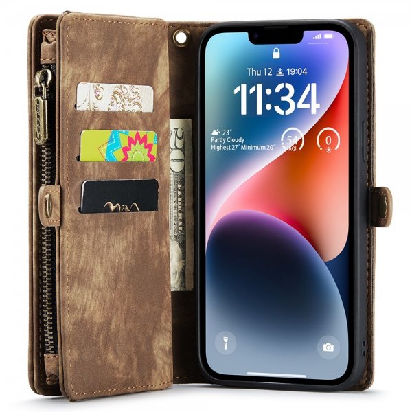CaseMe iPhone 15 Etui 008 Series Avtakbart Deksel Brun