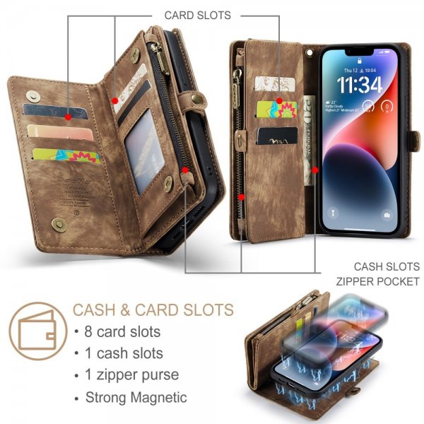 CaseMe iPhone 15 Etui 008 Series Avtakbart Deksel Brun