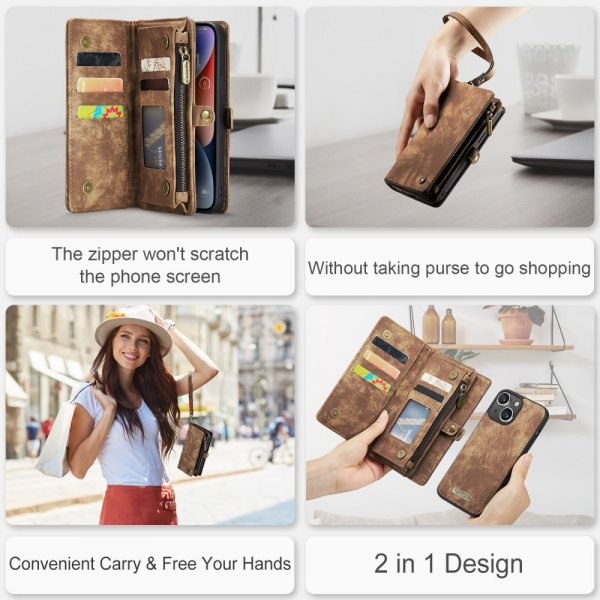 CaseMe iPhone 15 Etui 008 Series Avtakbart Deksel Brun