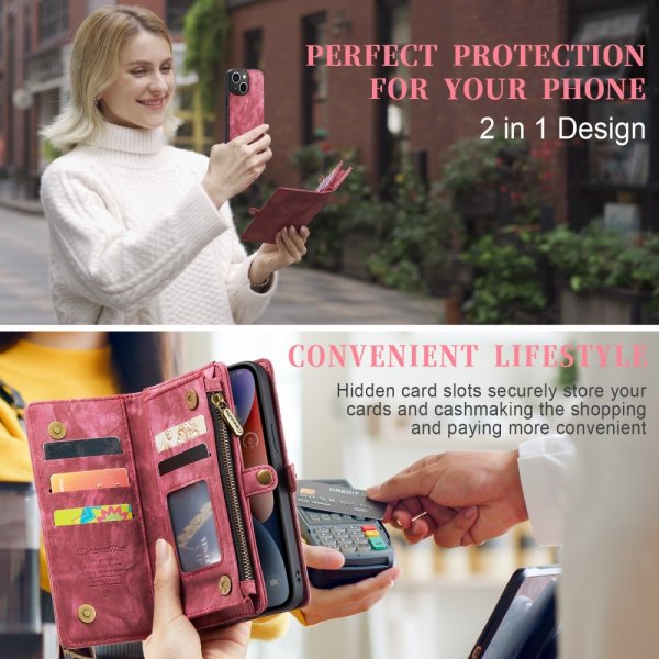 CaseMe iPhone 15 Etui 008 Series Avtakbart Deksel Rød