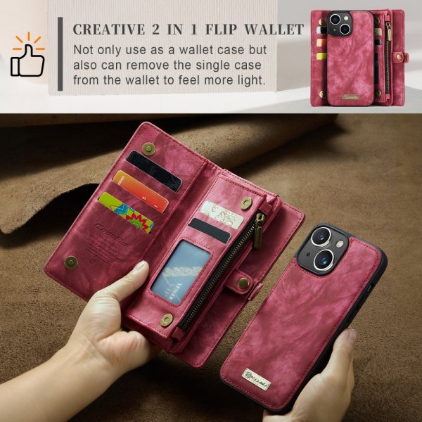 CaseMe iPhone 15 Etui 008 Series Avtakbart Deksel Rød
