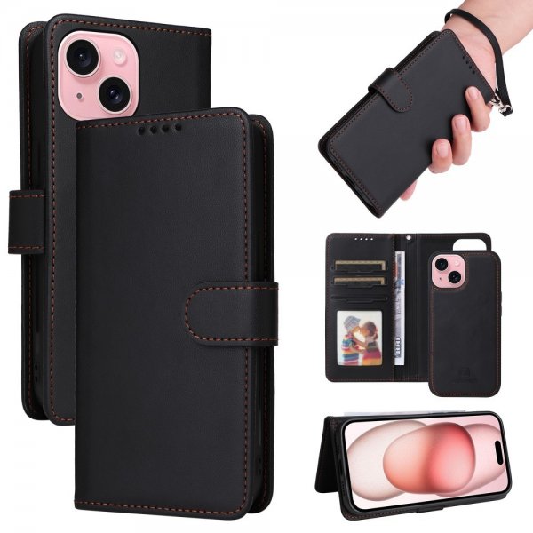 Betopnice iPhone 15 Etui Avtagbart Deksel 005 Svart