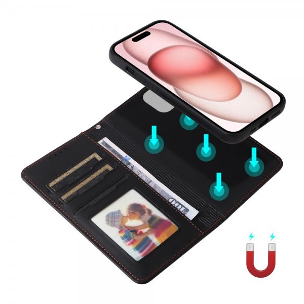 Betopnice iPhone 15 Etui Avtagbart Deksel 005 Svart