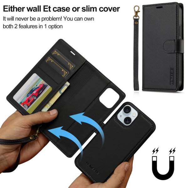 Lc.Imeeke iPhone 15 Etui Avtagbart Deksel L2 Series MagSafe Svart